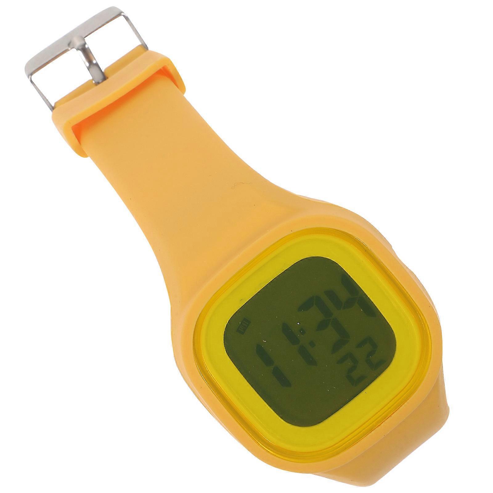 Yellow Silicone Watch with Stopwatch Alarm and Backlight Function Waterproof for Time Keeping 50M