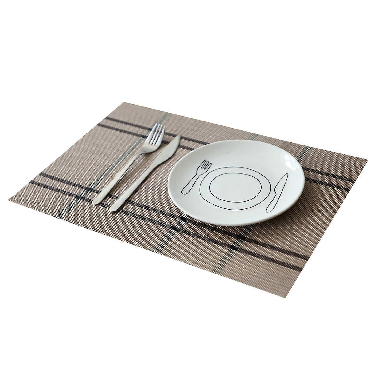 Placemats Rectangular Washable 4-Piece Set Grid Pattern Heat Resistant 45x30cm Light Brown For Kitchen Home Restaurant