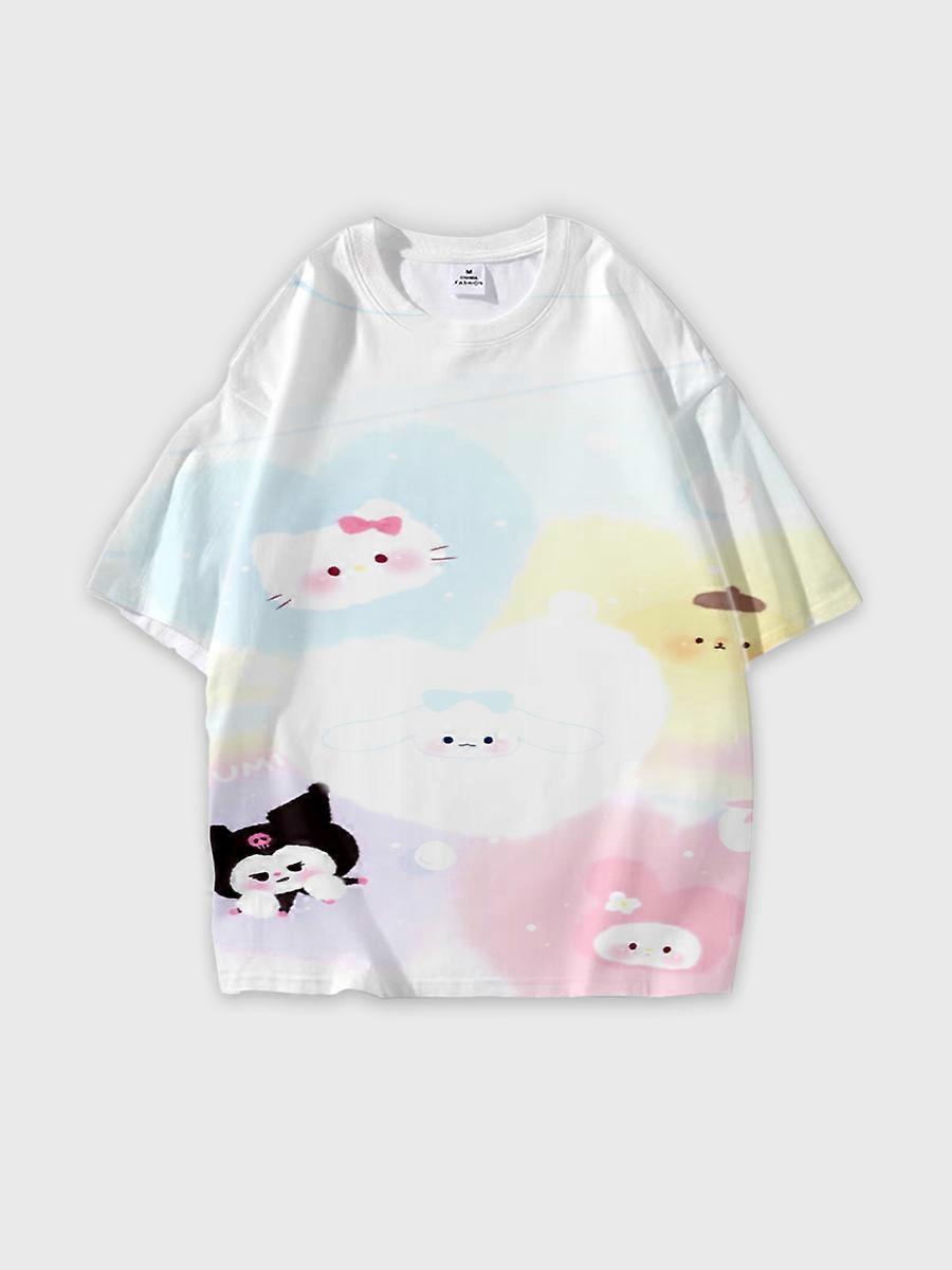 T-shirt round neck Cartoon Pattern loose short sleeve E1341