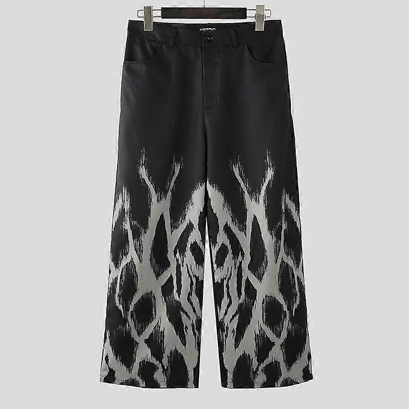 INCERUN Men Zipper Waist Printing Casual Loose Long Straight Pants Trousers