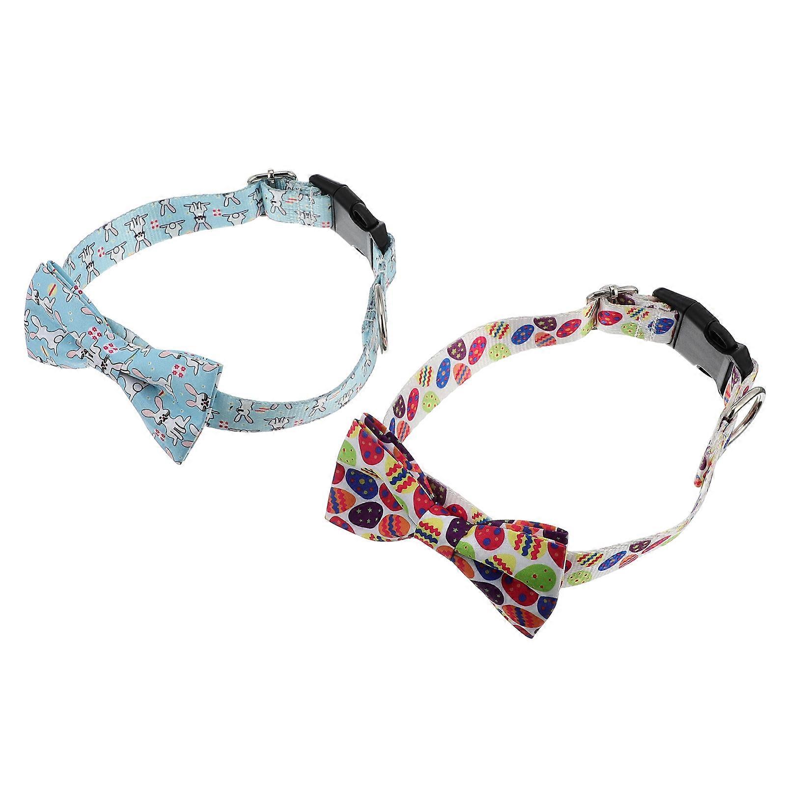 Easter Theme Bowtie Pet Collar for Pets 2Pcs Assorted Color Fabric Collars
