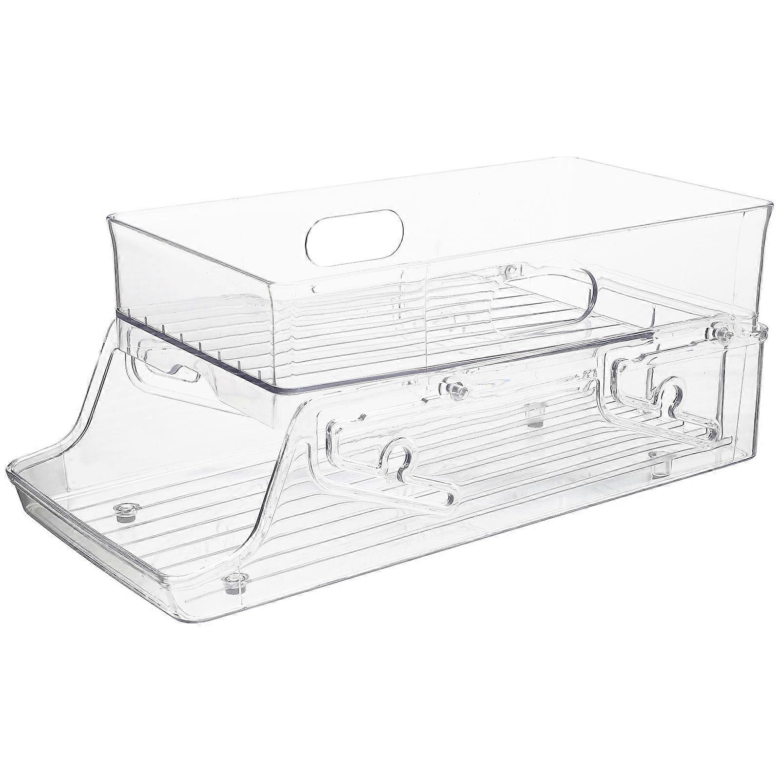 Refrigerator Beverage Storage Box Double Layer Rolling Design Household Fridge Organizer Transparent Plastic Storage 1Pcs