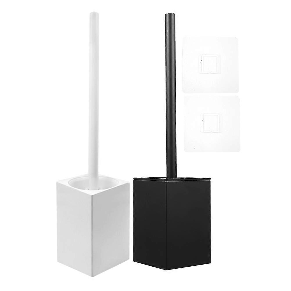 Toilet Brush With Holders Non-Scratch Bristles Edge Cleaning For Office Bathrooms Plastic 2Sets