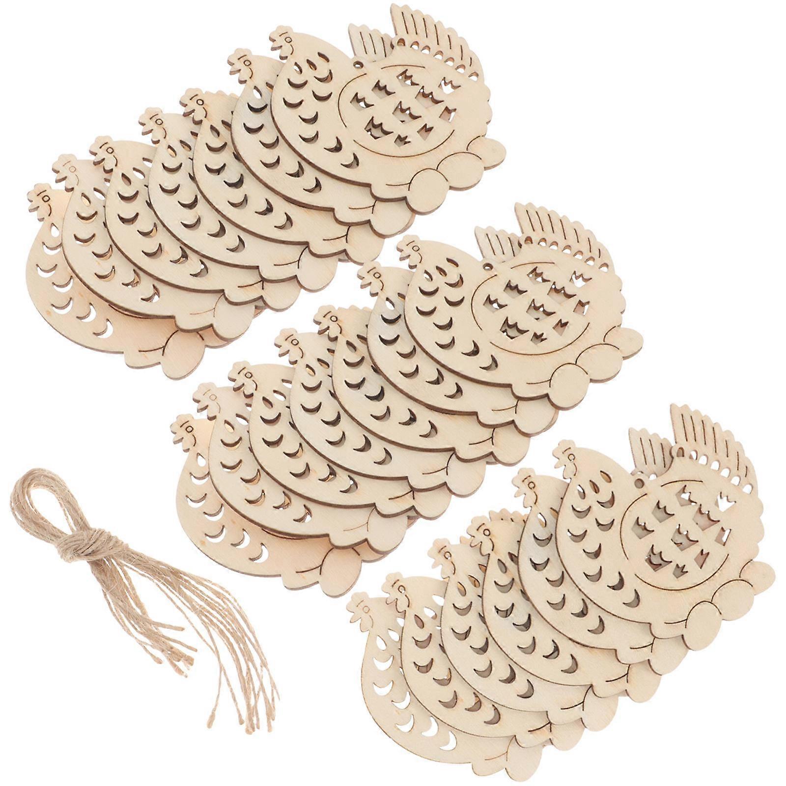 Unfinished Chicken Cutouts Wooden Chicken Slices Beige 8x7cm For Crafting Chickens Cutouts 20Pcs