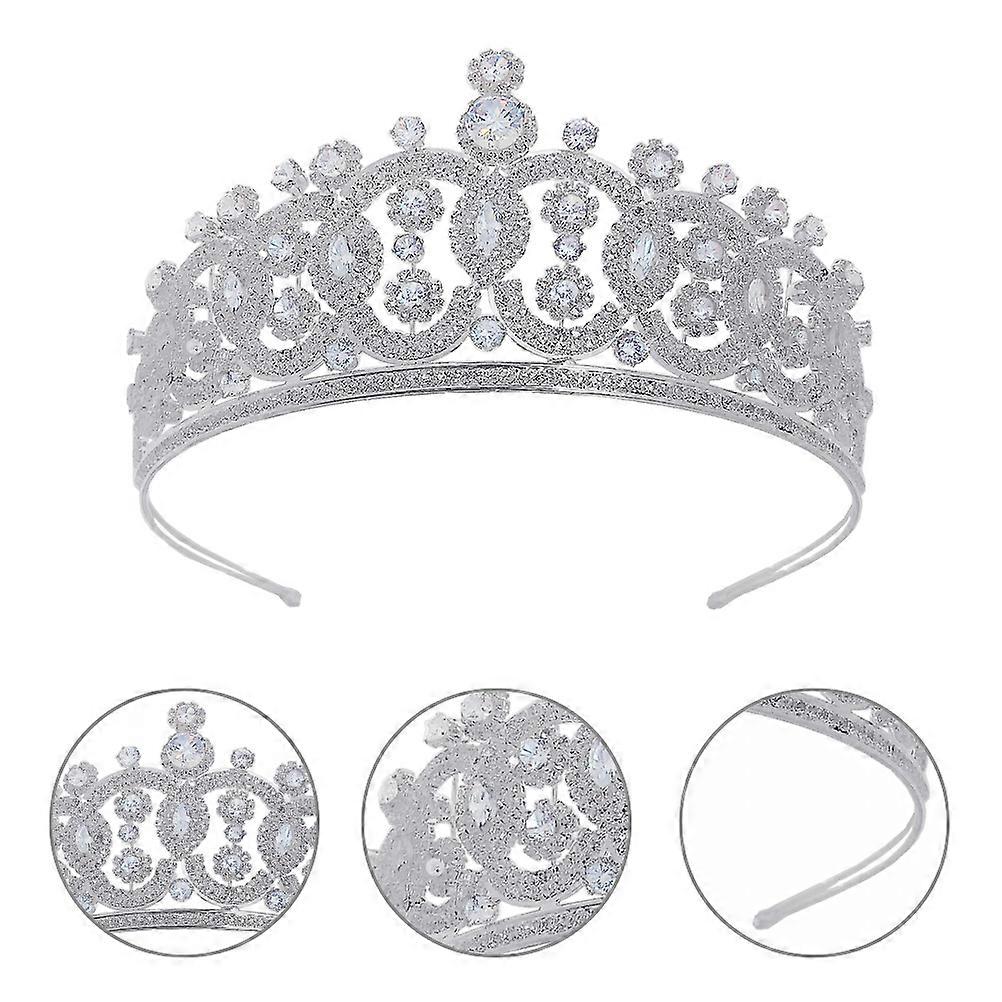 Elegant Zircon Crown Headband with Chic Design for Decoration Use Silver Color Fits Most Girls