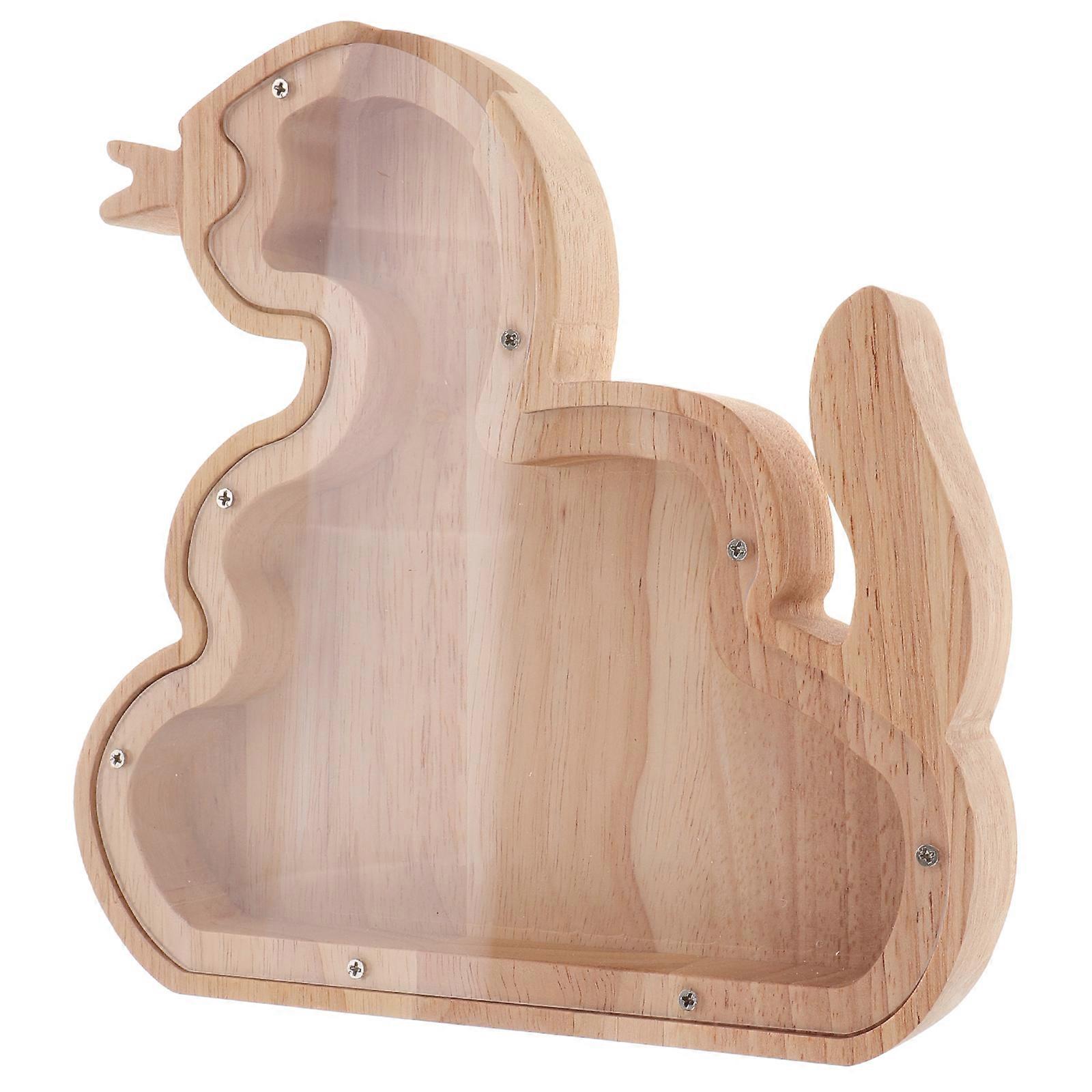 Wooden Piggy Bank for Kids with Clear Viewing Window for Storage Beige 7.5 x 5.2 x 8.3 inches