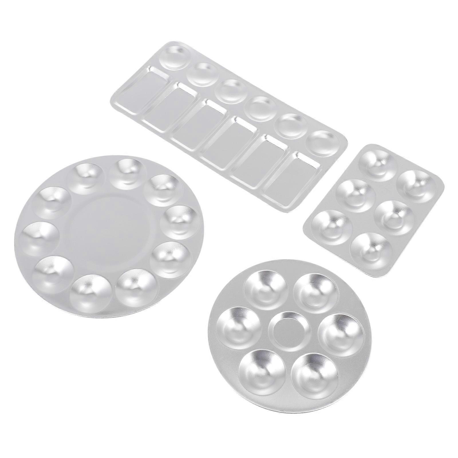 Gouache Color Mixing Tray with Smooth Surface for Storage Use Suitable for Oil and Watercolor Pigments 4 Pieces Silver Aluminum