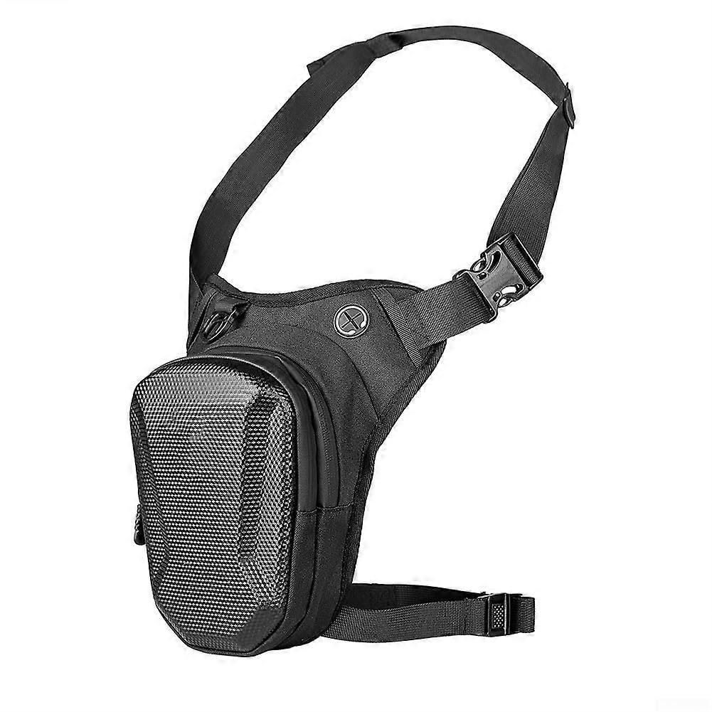 Crossbody motorcycle leg bag for men, waterproof waist bag with external hard shell and storage compartments.