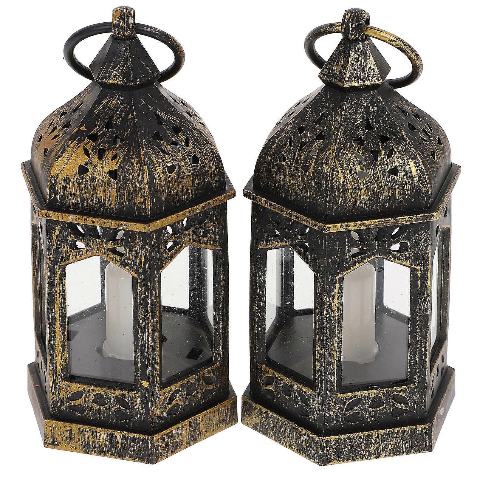 Retro Style LED Oil Lamps with Hanging Design for Decor 2pcs Plastic Coffee Color
