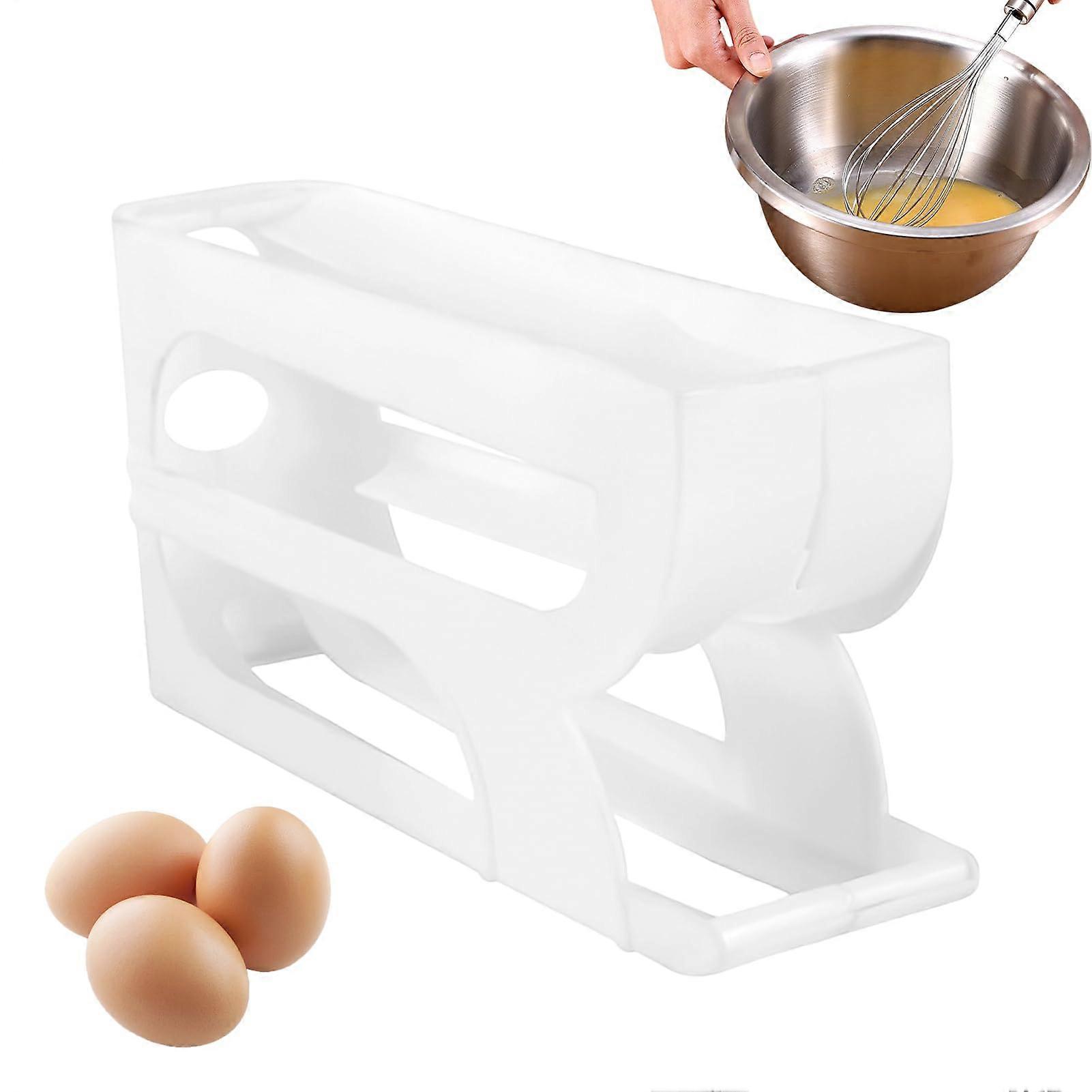 Egg Organizer Rolling Tablet Holder, Stackable Storage System, Compact Shelf Solution for Fridge and Pantry White