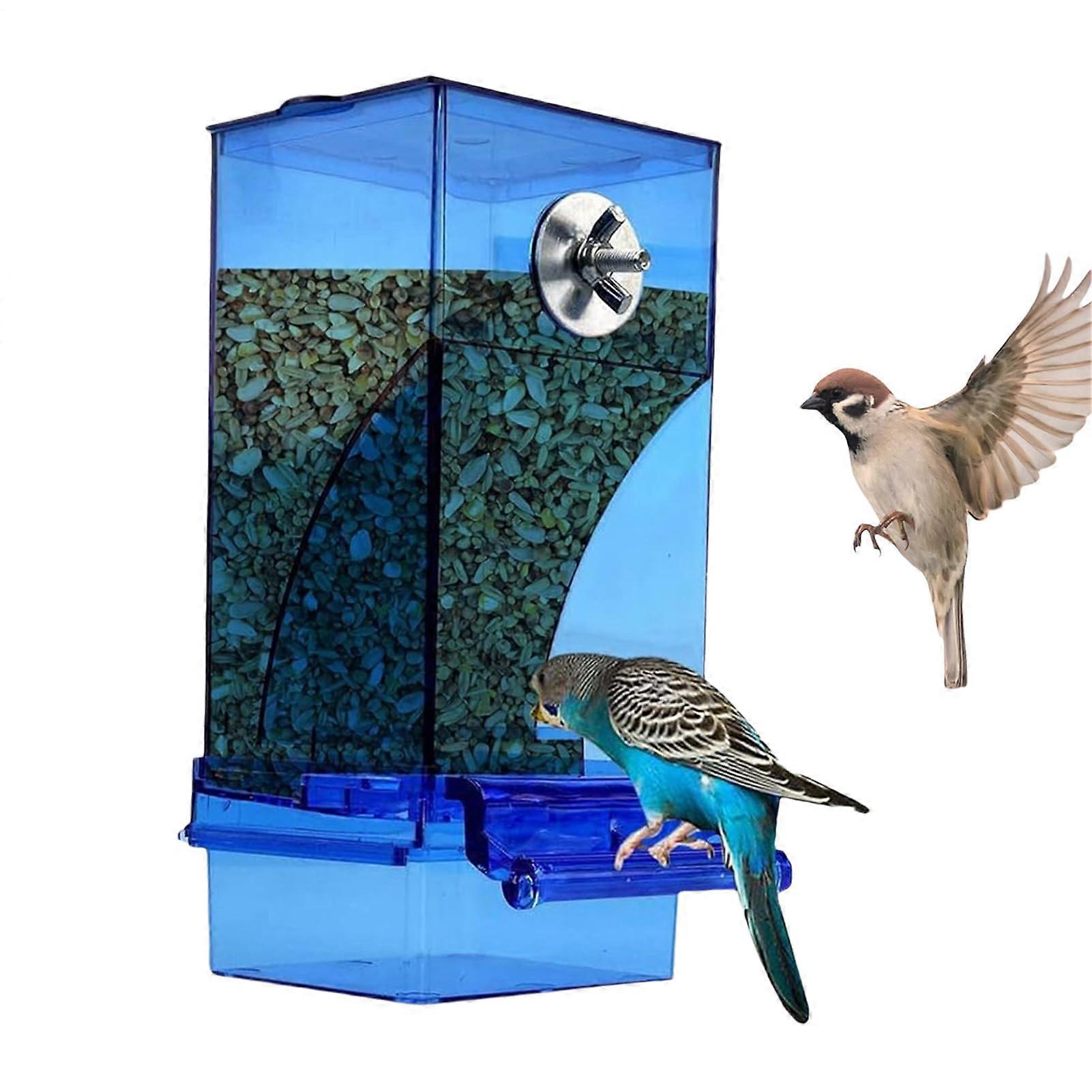 Bird Feeder Tube Automatic Seed Feeder Container Clear Acrylic Anti Spill For Cockatiel Transparent Blue