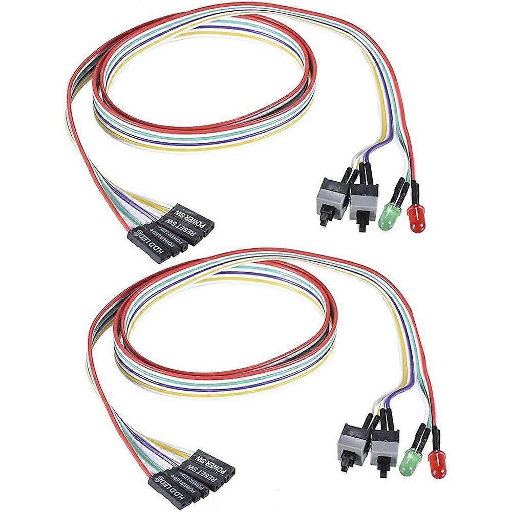 2Pcs Computer Case ATX Power on Off Reset Switch Cable with 2 LED Light Light Red Green ATX Case Front Bezel Wire,65cm