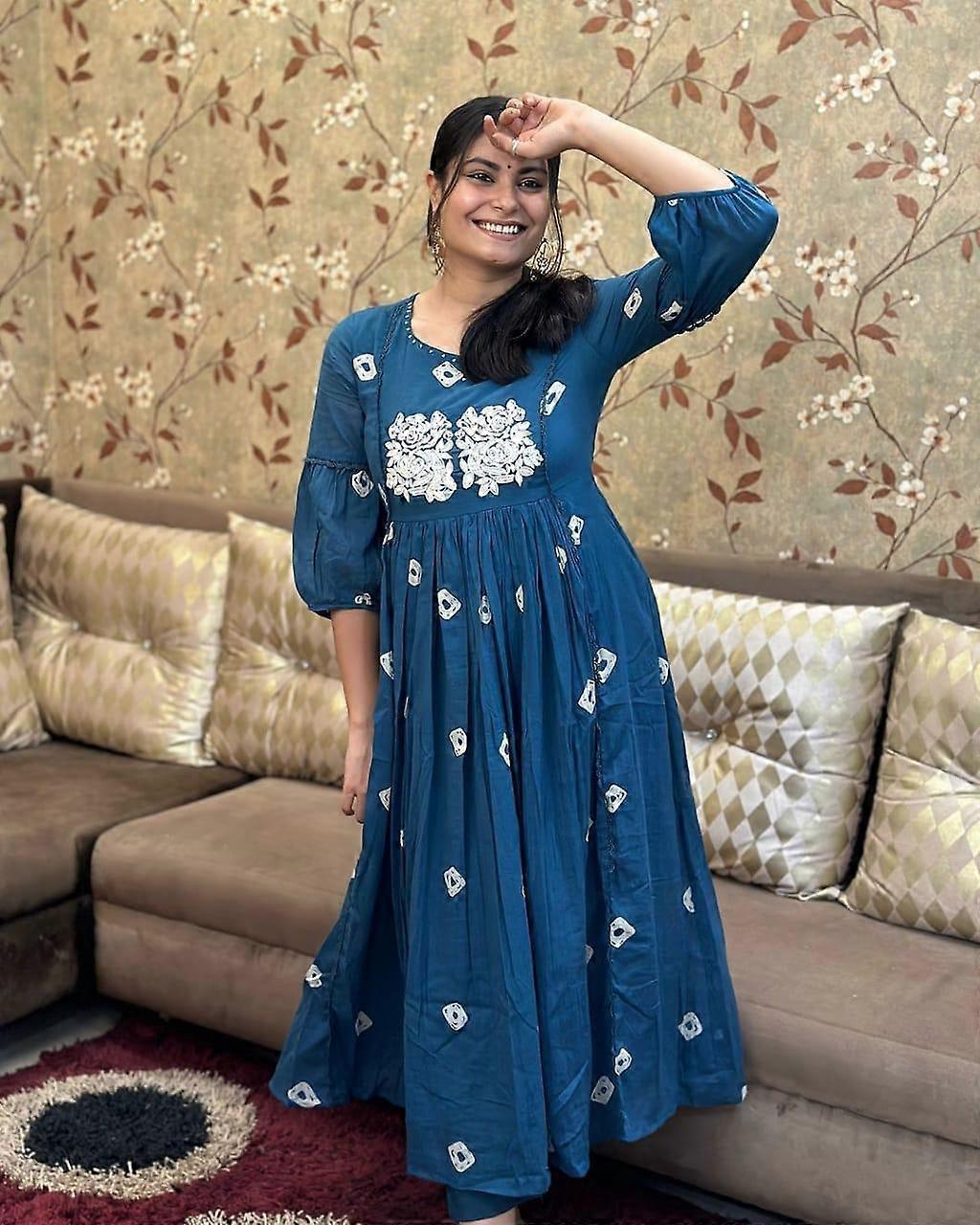 Donne indiane Designer Kurta Pant Set Bollywood Top tunica Cotone Kurti Salwar Vestito