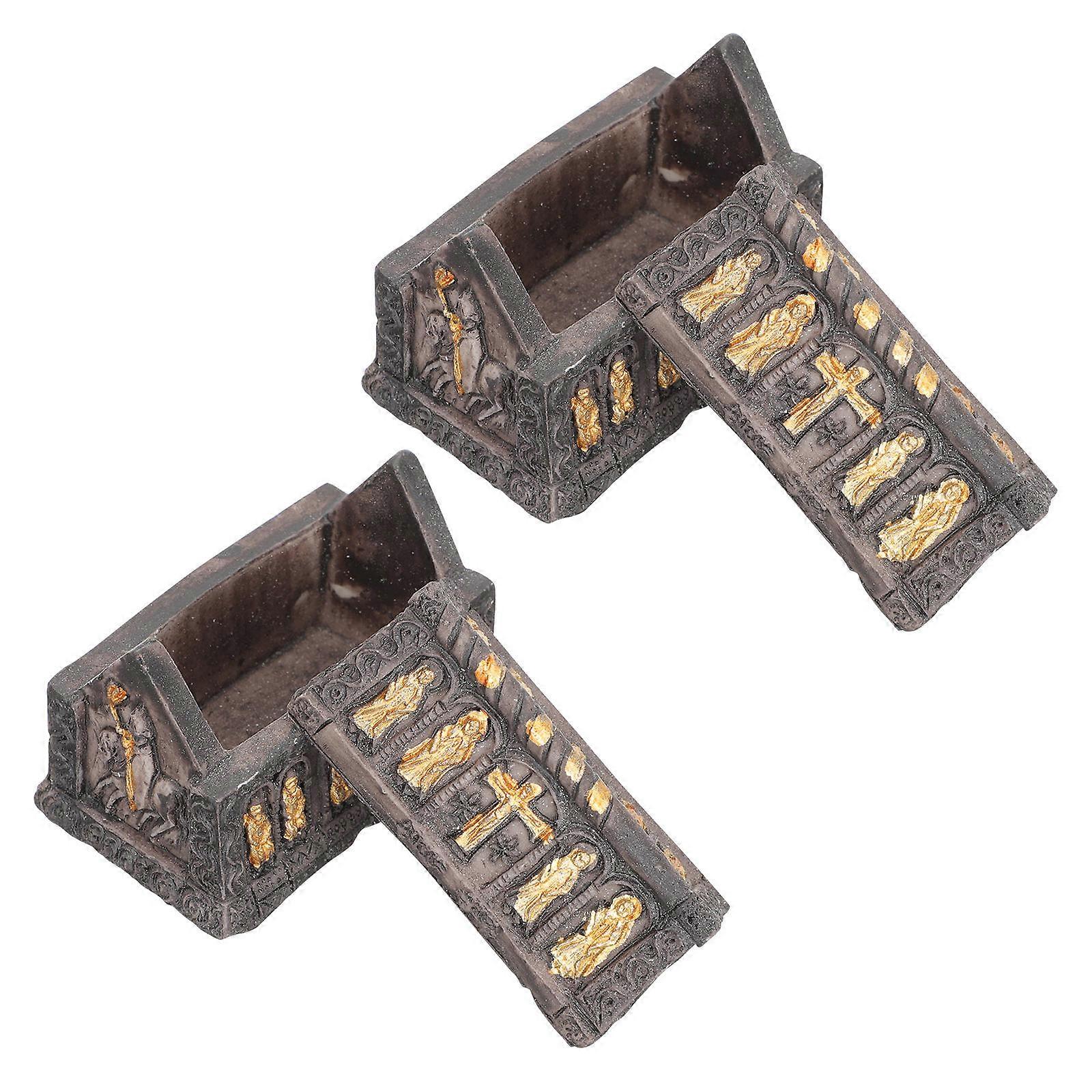 Egyptian Figurines 2Set Egyptian Coffin Statue Adornment For Home Decoration In Coffee Color With Fine Workmanship