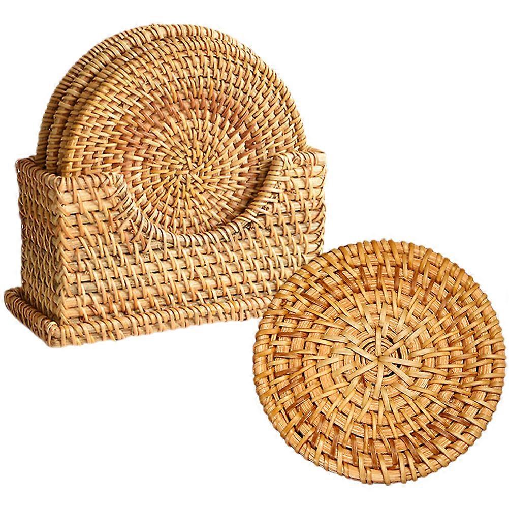 Round Placemats Woven Coasters For Parties Indoor Outdoor Decor Light Brown Handmade 1 Set
