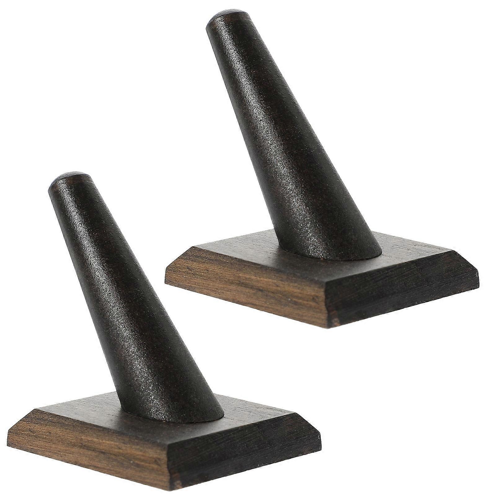 Wooden Ring Holder for Home Black Color Simple Design Practical Use 2 Pieces 4.7 Inches