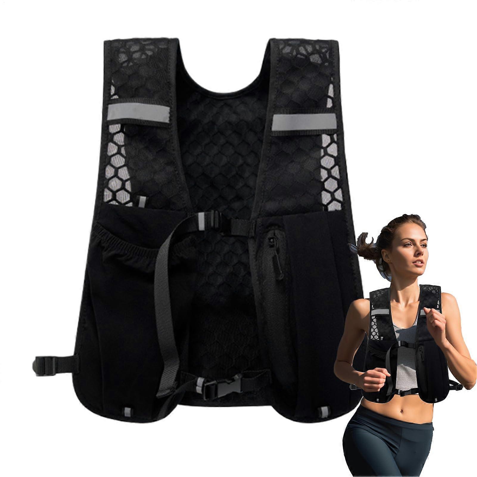 Running Vest Hydration Pack Reflective cycling bag for water, keys, phone. Black.
