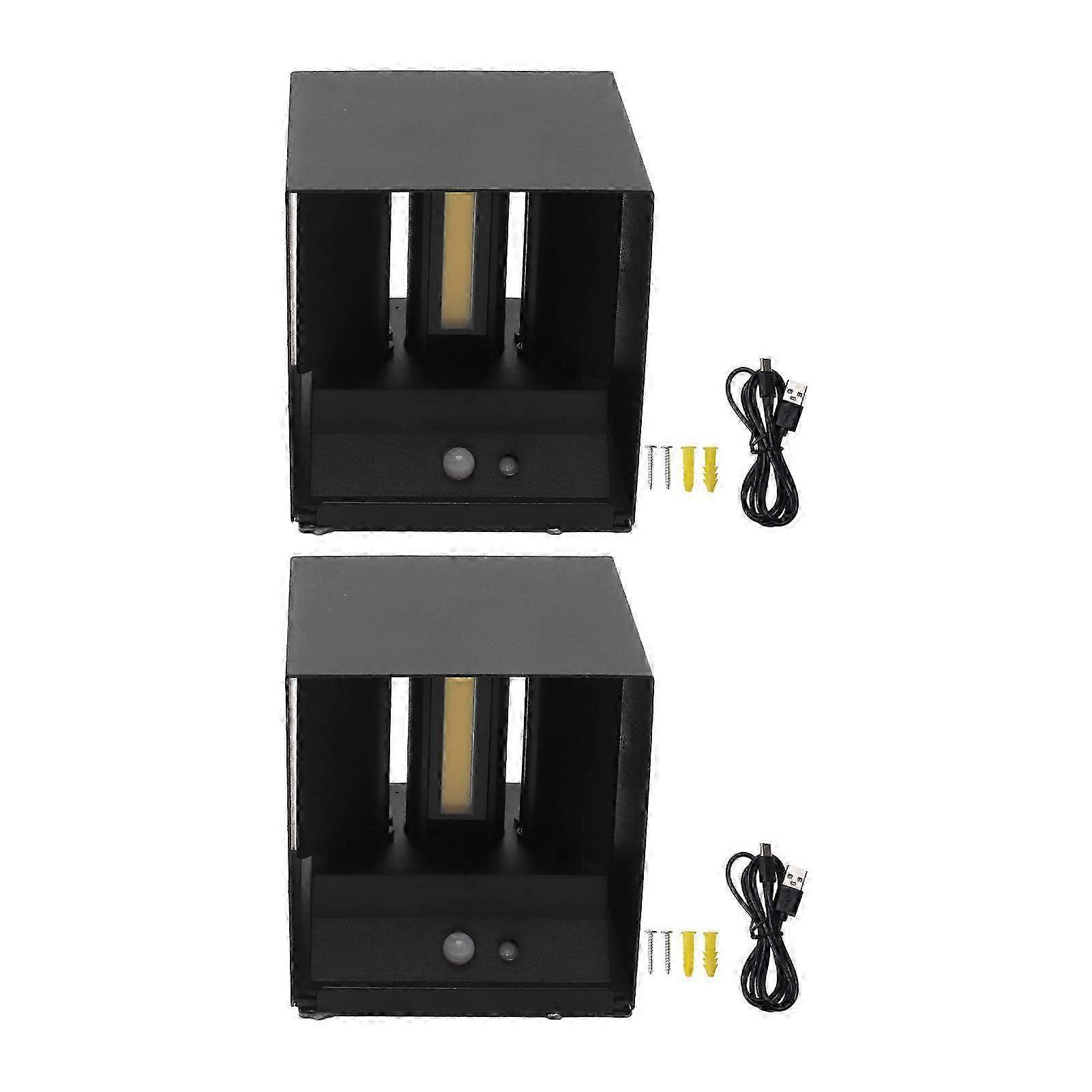 2-Pack 6W LED Wall Lamps with Magnetic Base - Motion Sensing Square Warm White Up & Down Sconces for Indoor Corridors & Spaces