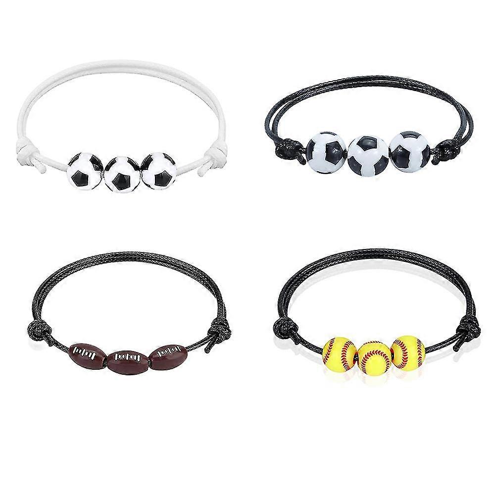 2025 20 件运动球手链足球棒球橄榄球珠手链可调节蜡绳励志运动球腕带男孩女孩礼物