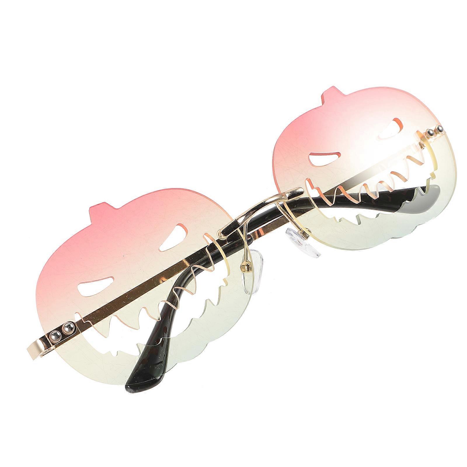Trendy Multi Colored Halloween Pumpkin Rimless Sunglasses for Women Lightweight UV Protection 90s Style