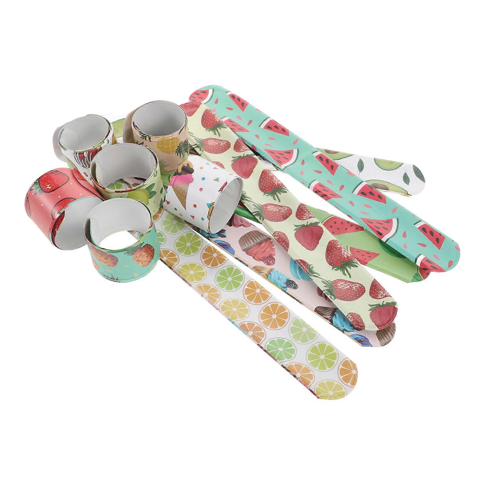 12Pcs Fruits Pattern Slap Bracelets Bulk Decoration for Water Bottles and Phones Made of Pvc in Multi Color