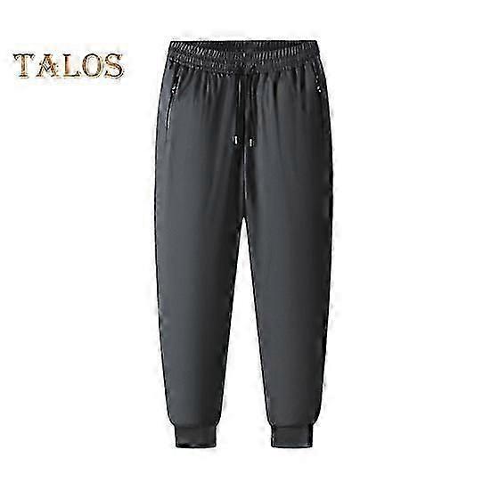 Winter Mid-aged Men Pants Thickened Fleece Drawstring Elastic Waist Plus Size Heat Retention Zipper Pockets Solid Color Warm Sport Travel Work