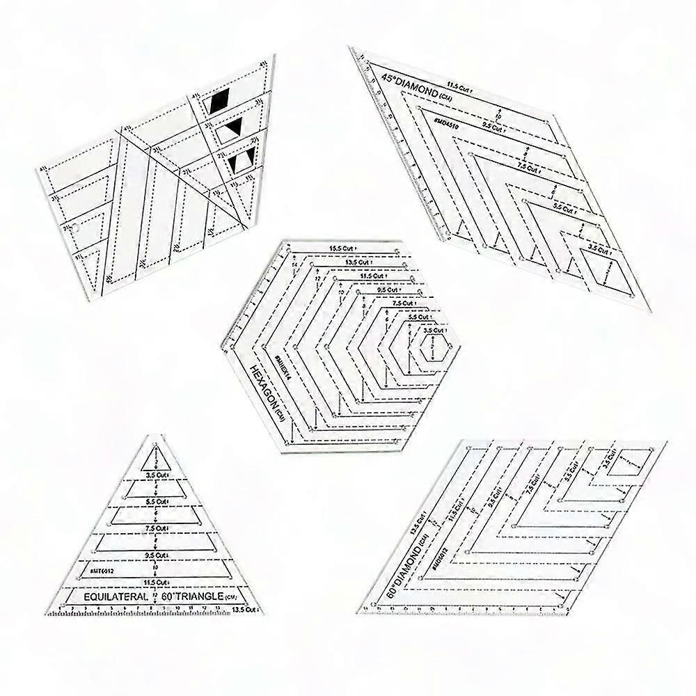 5-Piece Clear Sewing Rulers Set for Quilting, Patching & Binding - Precise Measuring with Easy-Read Markings