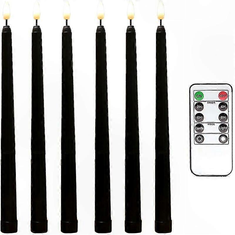 Black Twinkle Flameless LED Taper Candles, 6-Pack with Remote Timer, Battery Operated Candlesticks for Windows, Decorative Lighting Solution