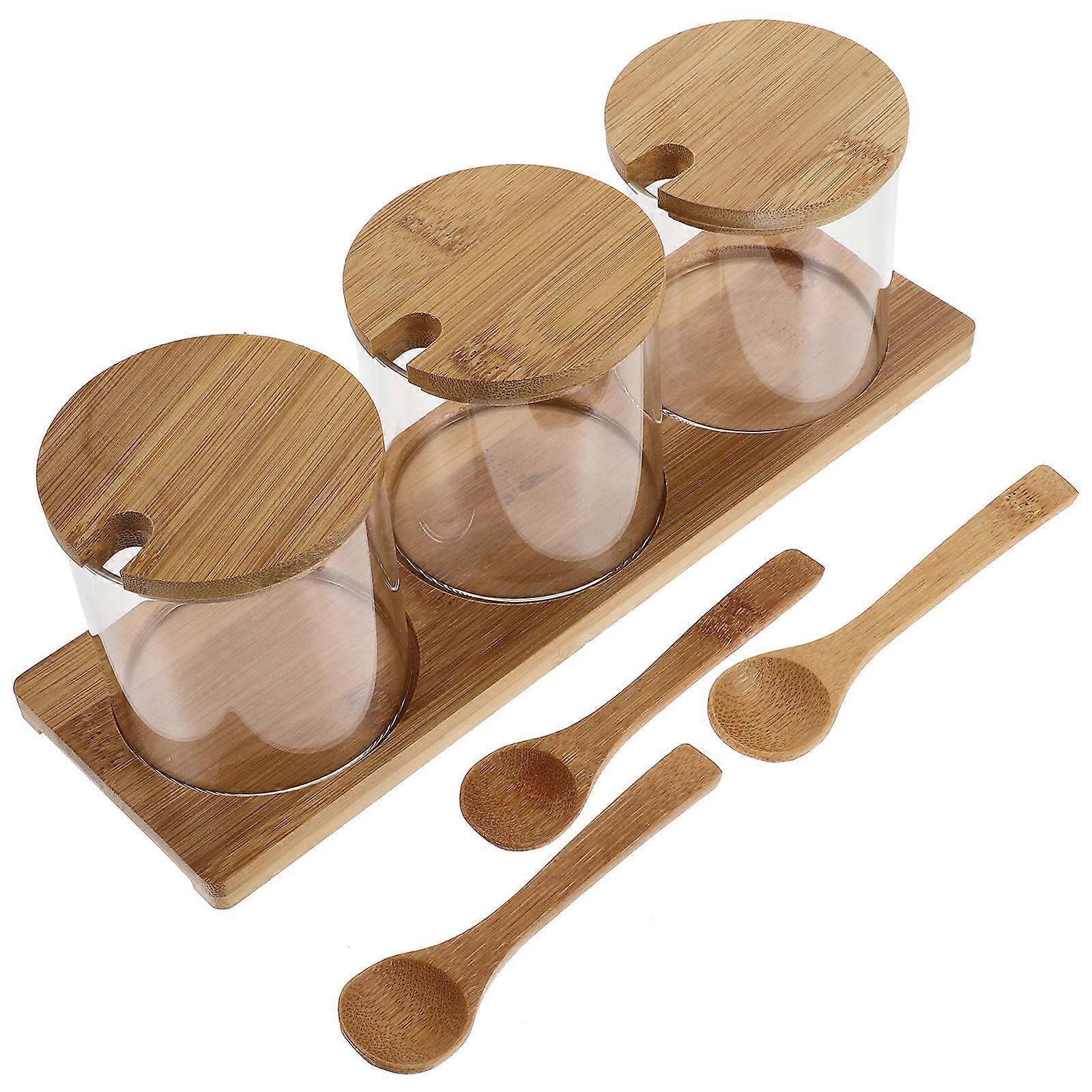 Glass Storage Containers with Lids Salt and Sugar Containers for Cooks Kitchen Cooking Wood and Glass Storage 1Set