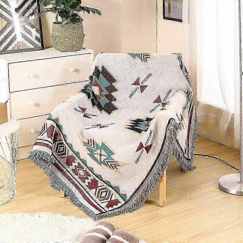 Light color geometric pattern cotton thread rustic back towel vintage sofa blanket full cover multifunctional non-slip sofa towel style blanket rug ca