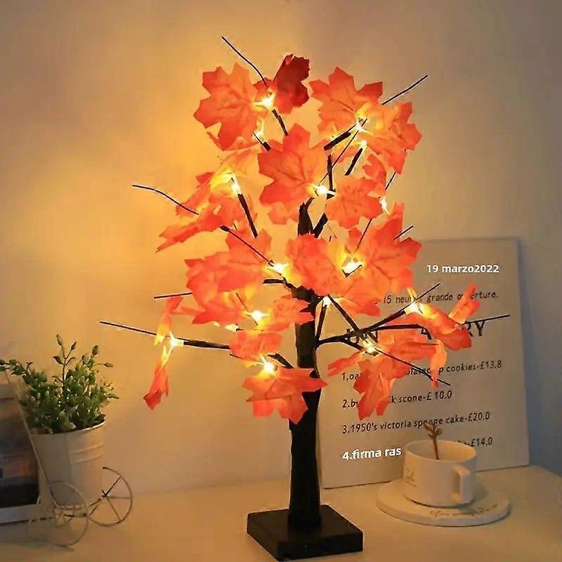 LED Maple Leaf Night Light Tree Lamp for Garden, New Year and Halloween Decoration, Includes USB and Batteries