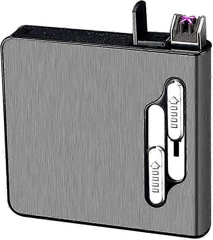 Cigarette Case with Lighter, Dual Arc Lighter, Cigarette Box, Auto Eject, Lighter Rechargeable, Black