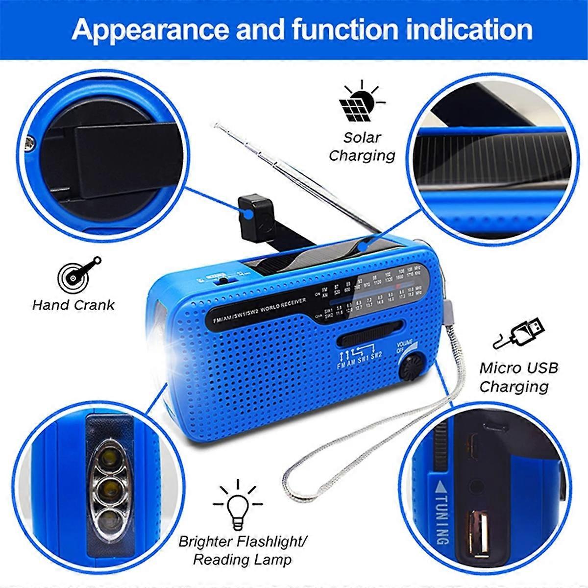 Portable Solar Hand Crank Radio 1200mAh USB Portable Outdoor Emergency Speaker Stereo Emergency Hand Crank Orange