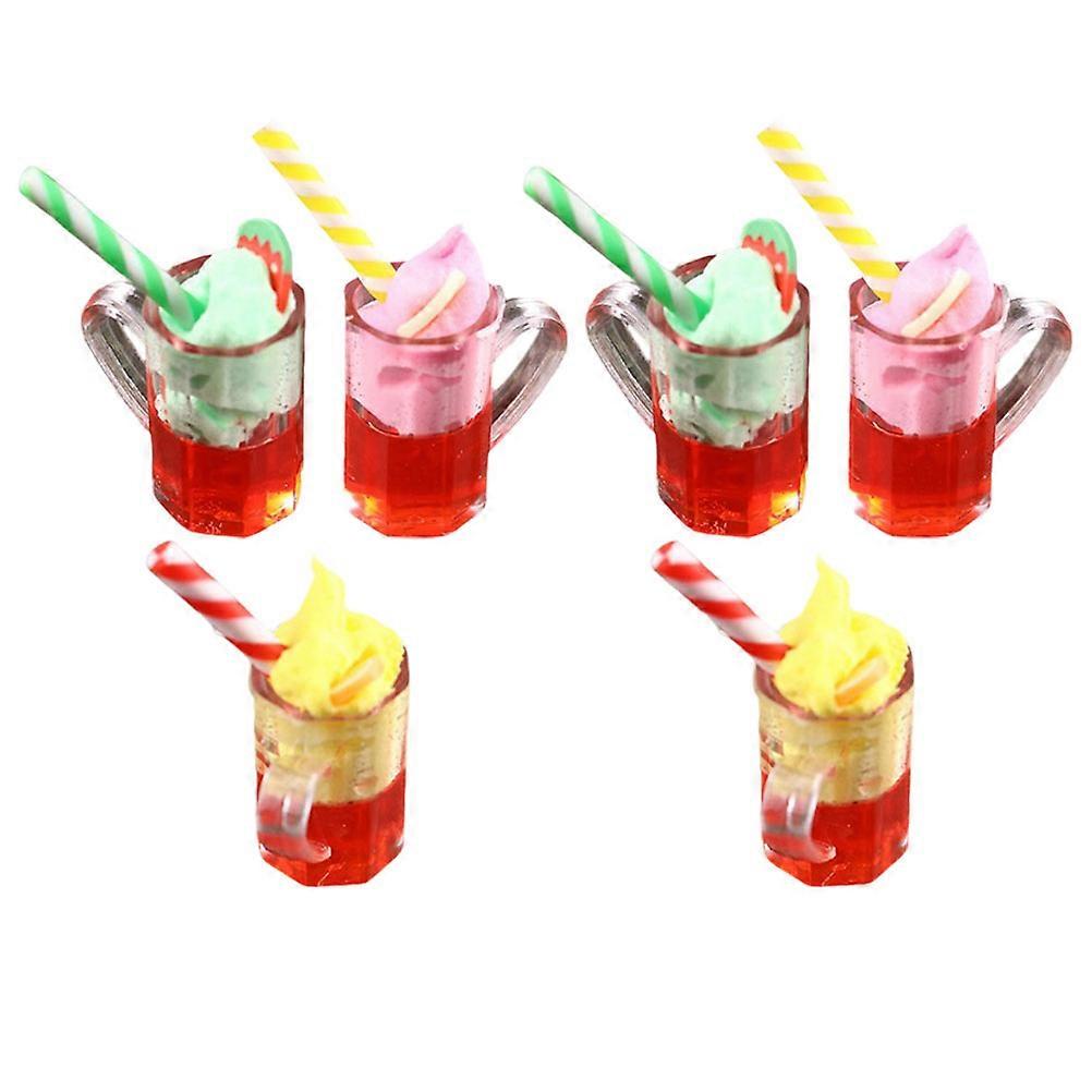Mini Doll House Decoration Set with Realistic Resin Ice Cream Cups 6 Pieces Assorted Color