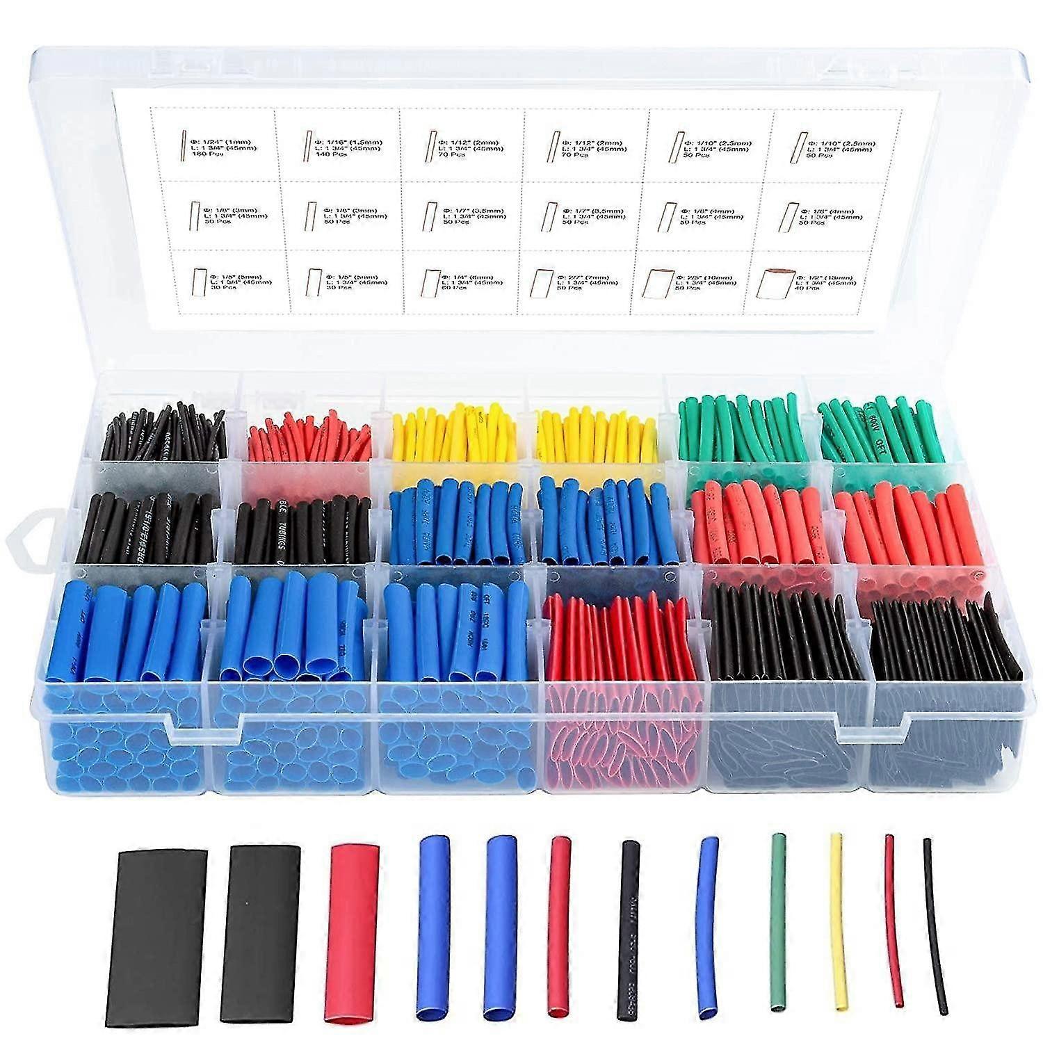 Heat Shrink Tubing Electrical Wire Cable Wrap Assortment Electrical Insulation Kit with Box(5 colors