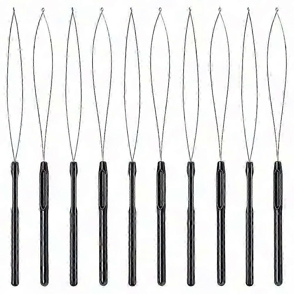 10Pcs Black Hair Extension Loop Threader Hook & Bead Tool for Extensions