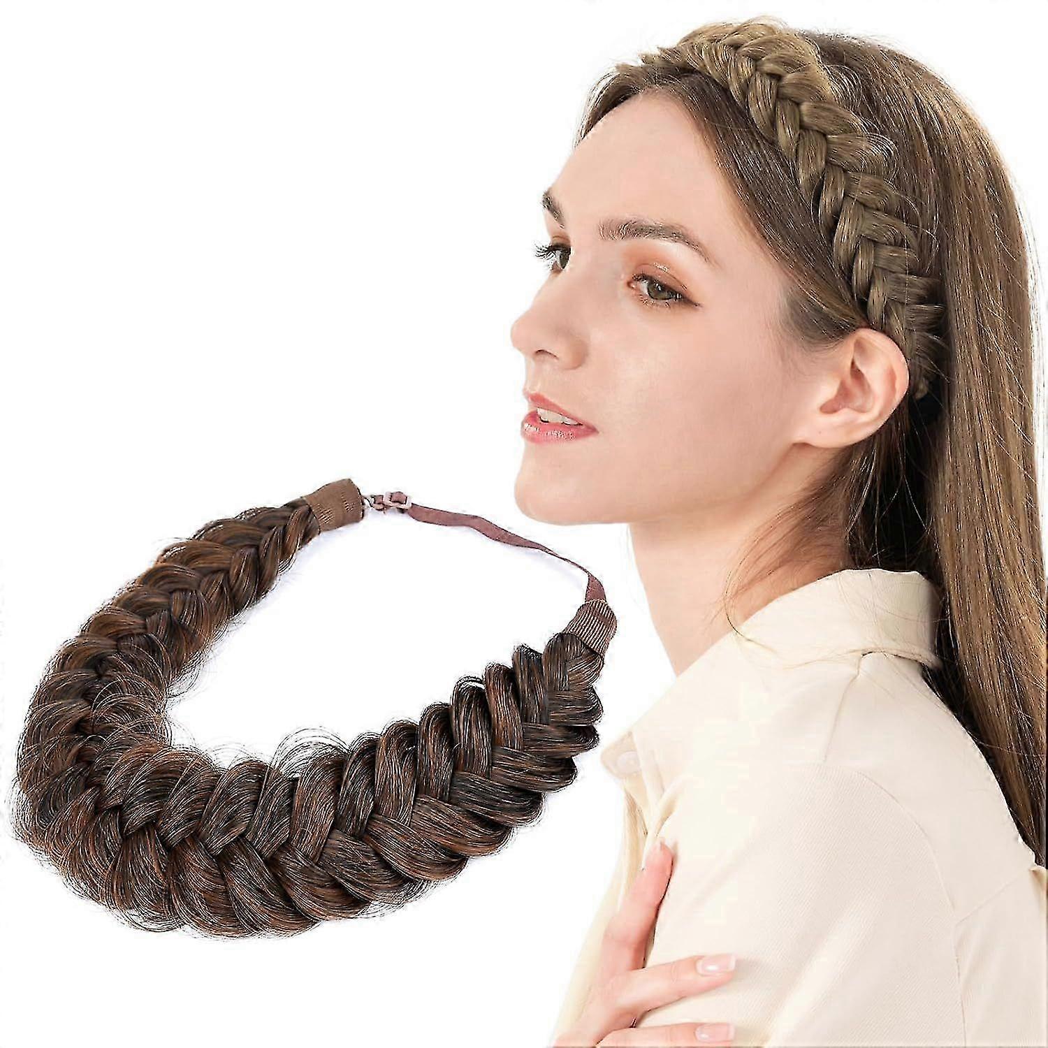 Messy Wide 2 Strands Synthetic Hair Braided Headband Classic Chunky Hair Braid