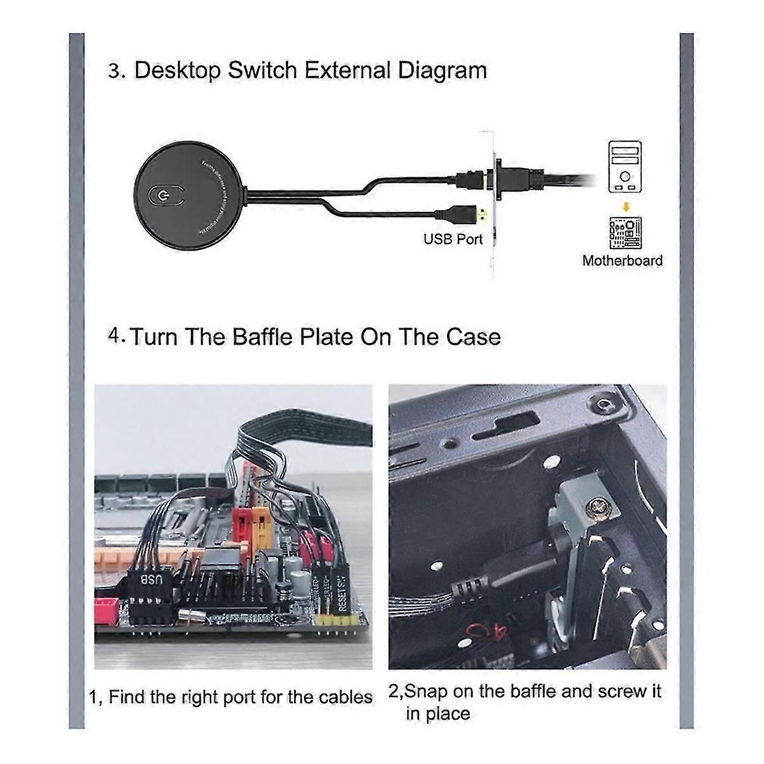 Computer Desktop Switch Internet Cafe Universal USB3.0 Audio Home Desktop External Power Extension Button(C)