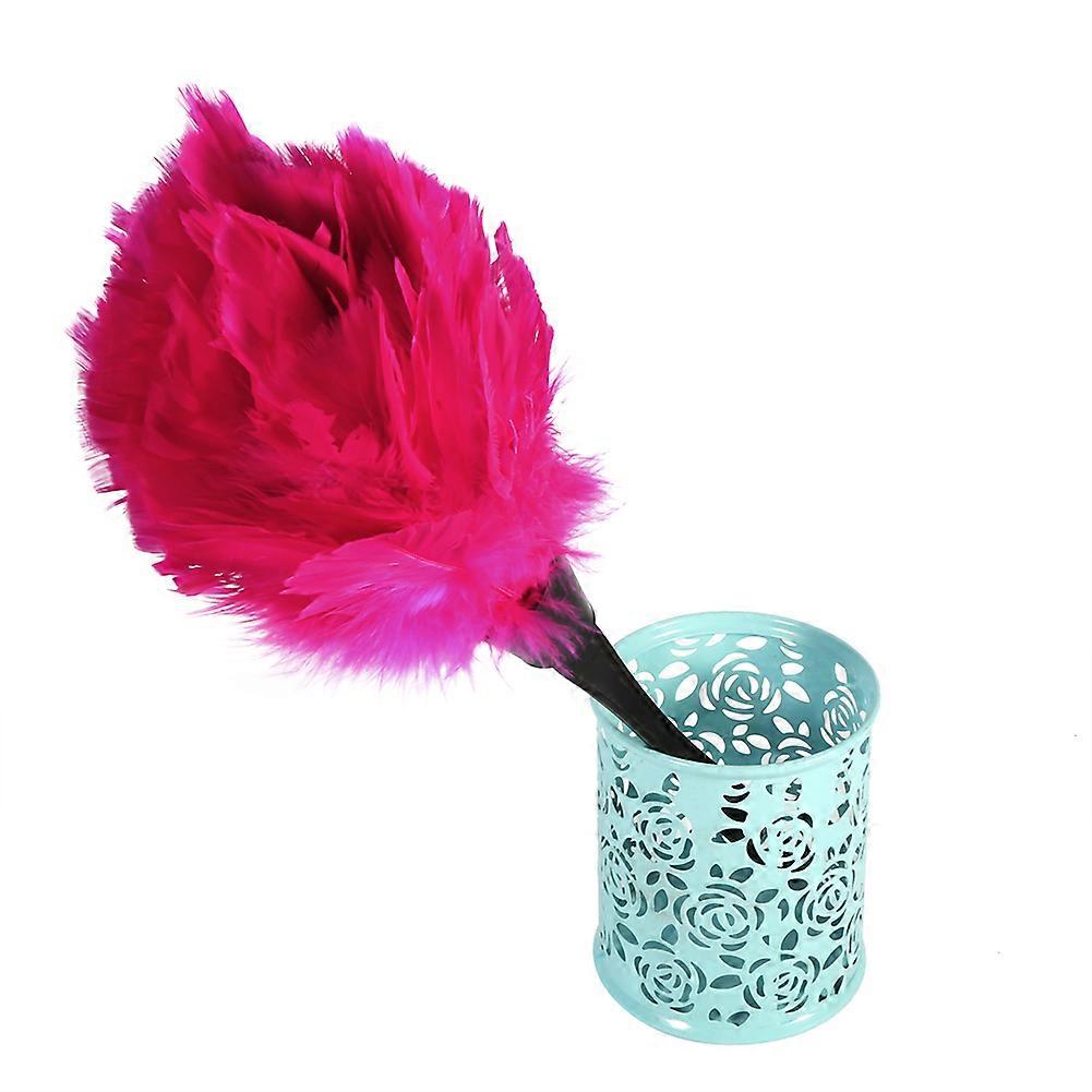 Soft Turkey Feather Duster Brush 36cm Black Handle Rose Red