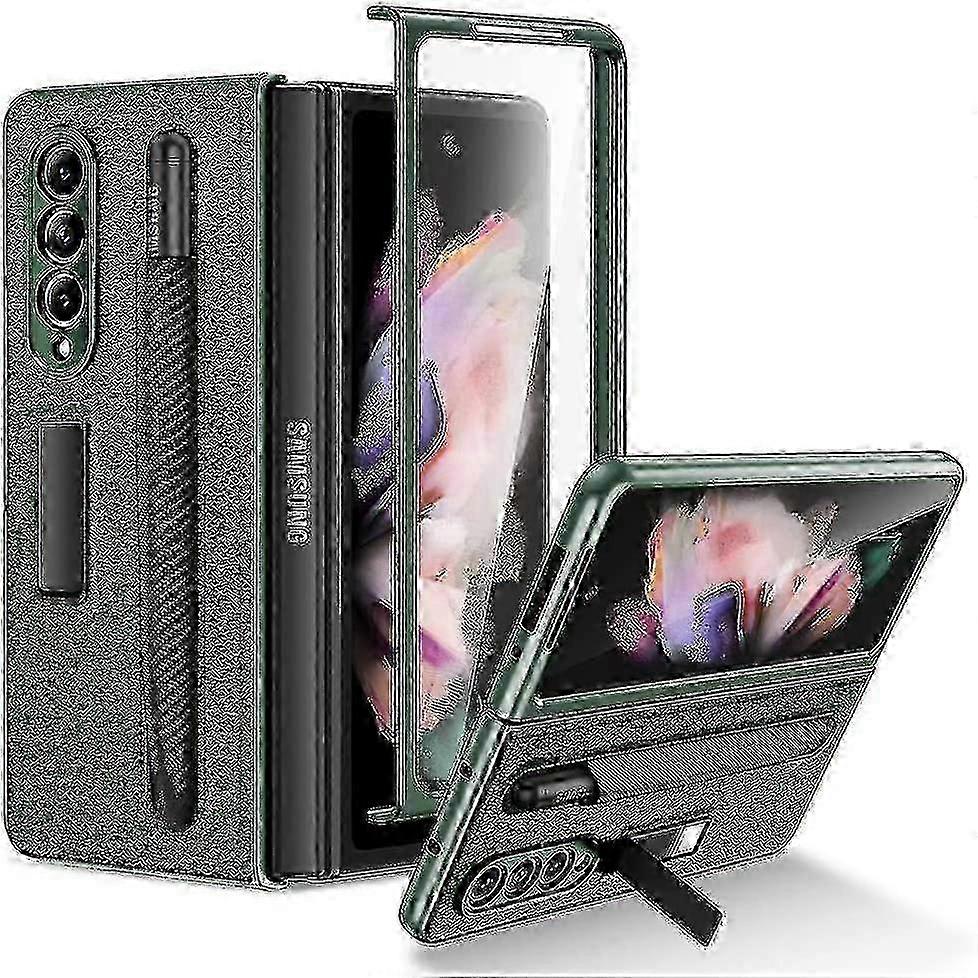 Leather Case Compatible With Samsung Galaxy Z Fold 3 With S Pen Holder Front Screen Protector