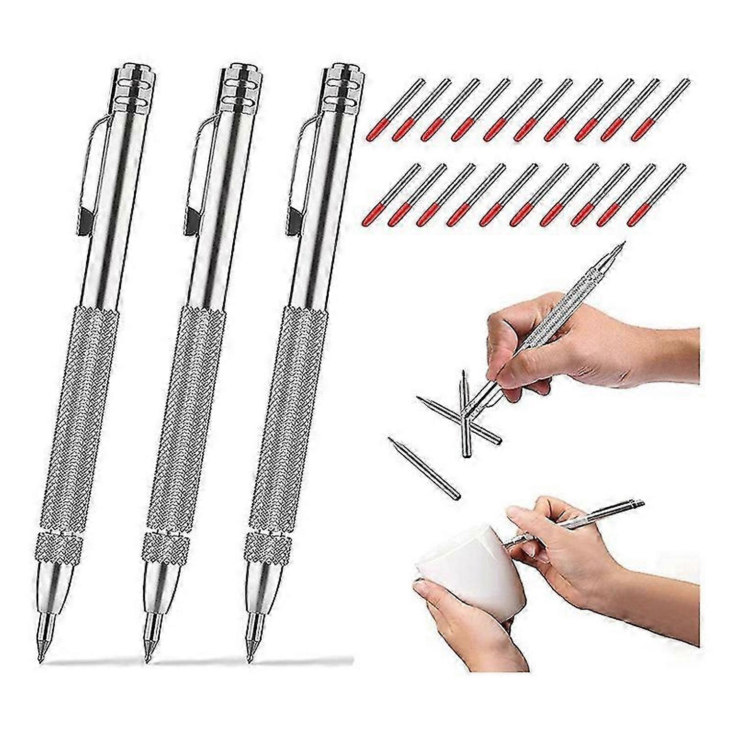 3Pack Scribe Tool with Magnet,Tungsten Carbide Scriber with 20 Replacement Marking Tip,for Glass/Cer