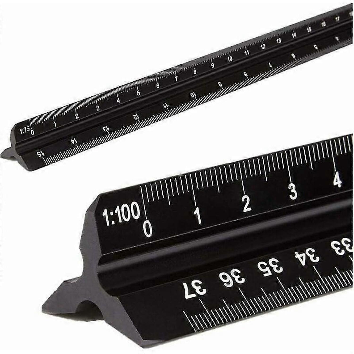 Aluminum Triangular Architect Ruler, Metric 1:20, 1:25, 1:50, 1:75, 1:100, 1:125, Standard 12" Approx., for Architects, Students, Draftsmen and Engine