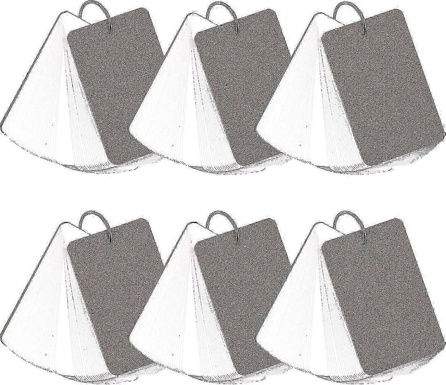 6 Pcs White Blank Customizable Index Flash Study Note Card Pad Kraft Paper With Binder Ring (100 Sheets Per Set)n