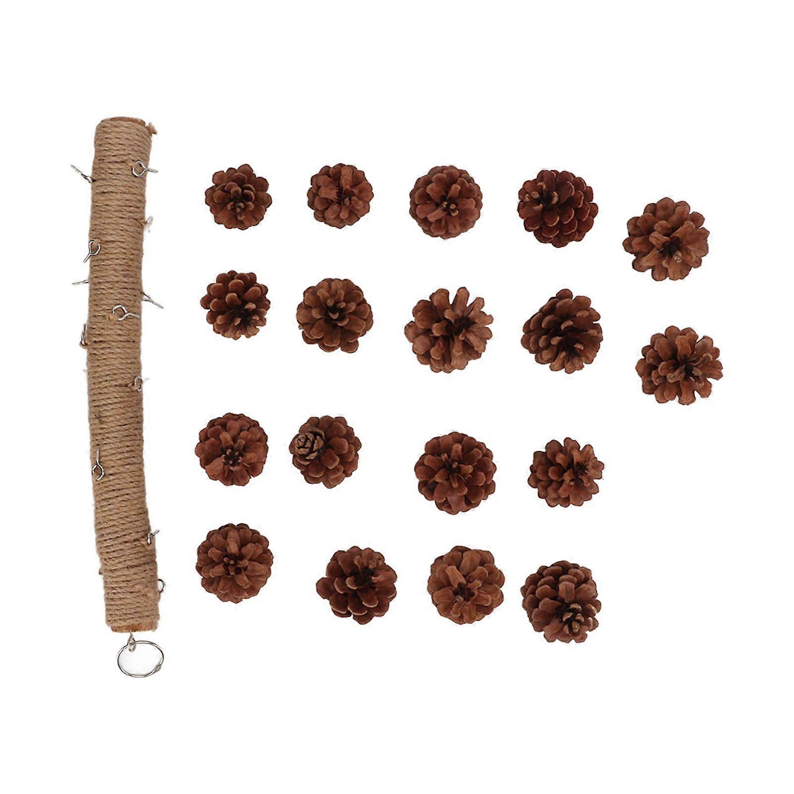 Birds Bite Toy Wooden Pine Cone Hanging Parrots Beak Grinding Toy with Metal Hook for Cage40cm