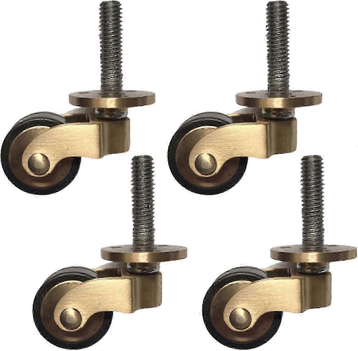 4PCS Solid Brass Universal Gold Furniture Casters, 150kg Load Capacity, Old Style Rubber Swivel Wheels with Threaded Stem for Piano Legs