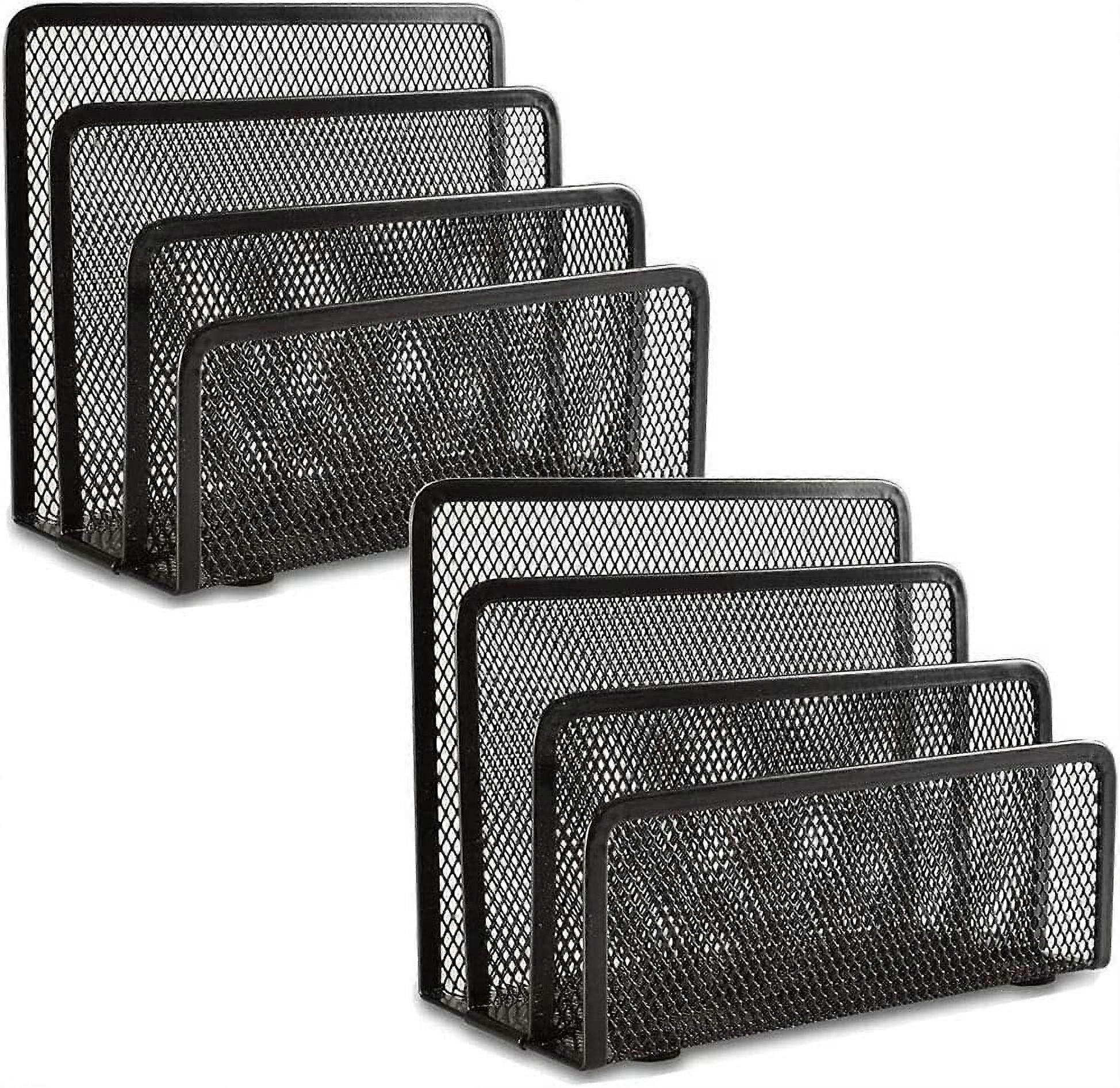 Folder Holder Desk,Wattne 2 Pack Mail Organizer Letter Holder for Desk Metal Mesh with 3 Vertical Upright Compartments