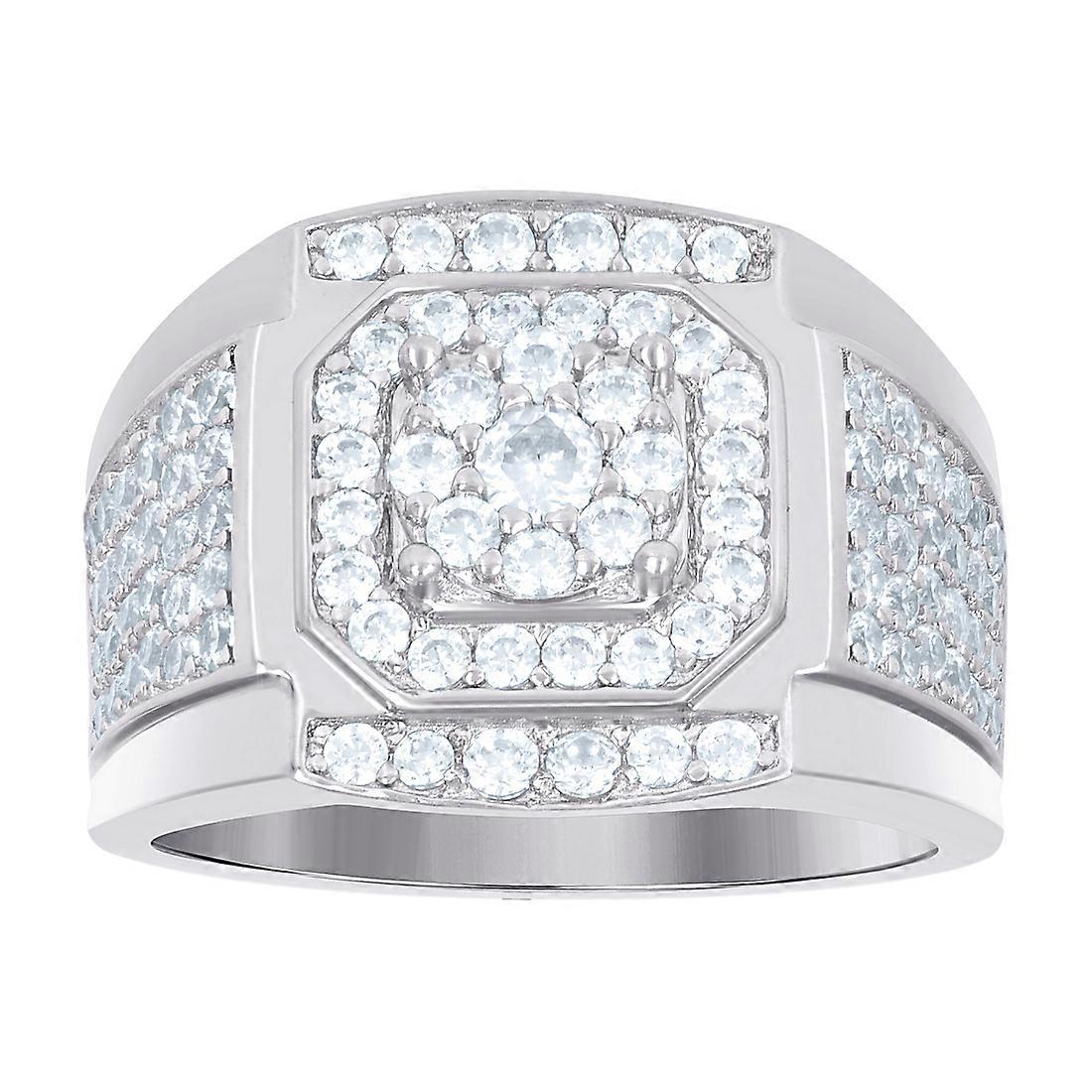 925 Sterling Silver Mens Cubic Zirconia Square Head Presidential Ring 16.1x5.1mm Wide-Ring for Men - Ring Size: 7 to 12