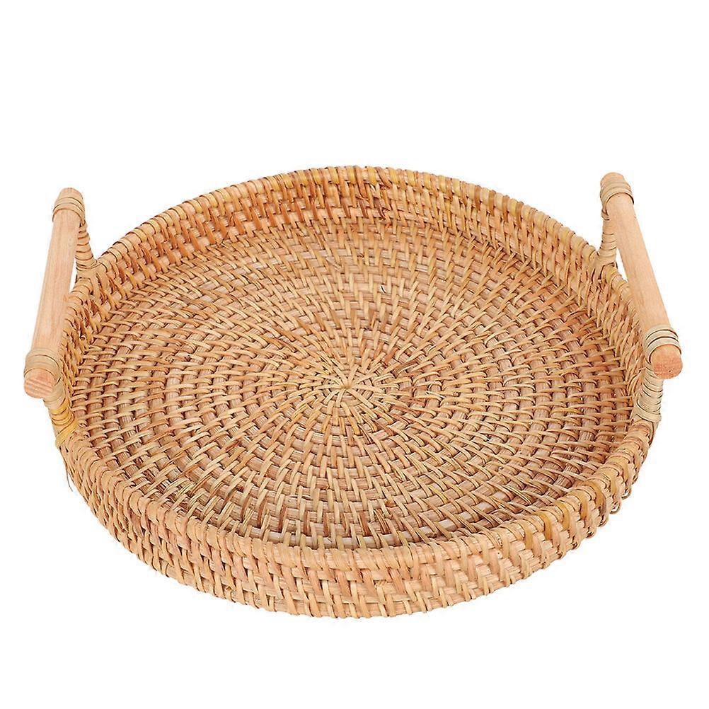 Rattan Wicker Tray 3Pcs Handcrafted Round Serving Basket Ideal For Kitchen Dinner Parties 32cm Diameter Elegant Design