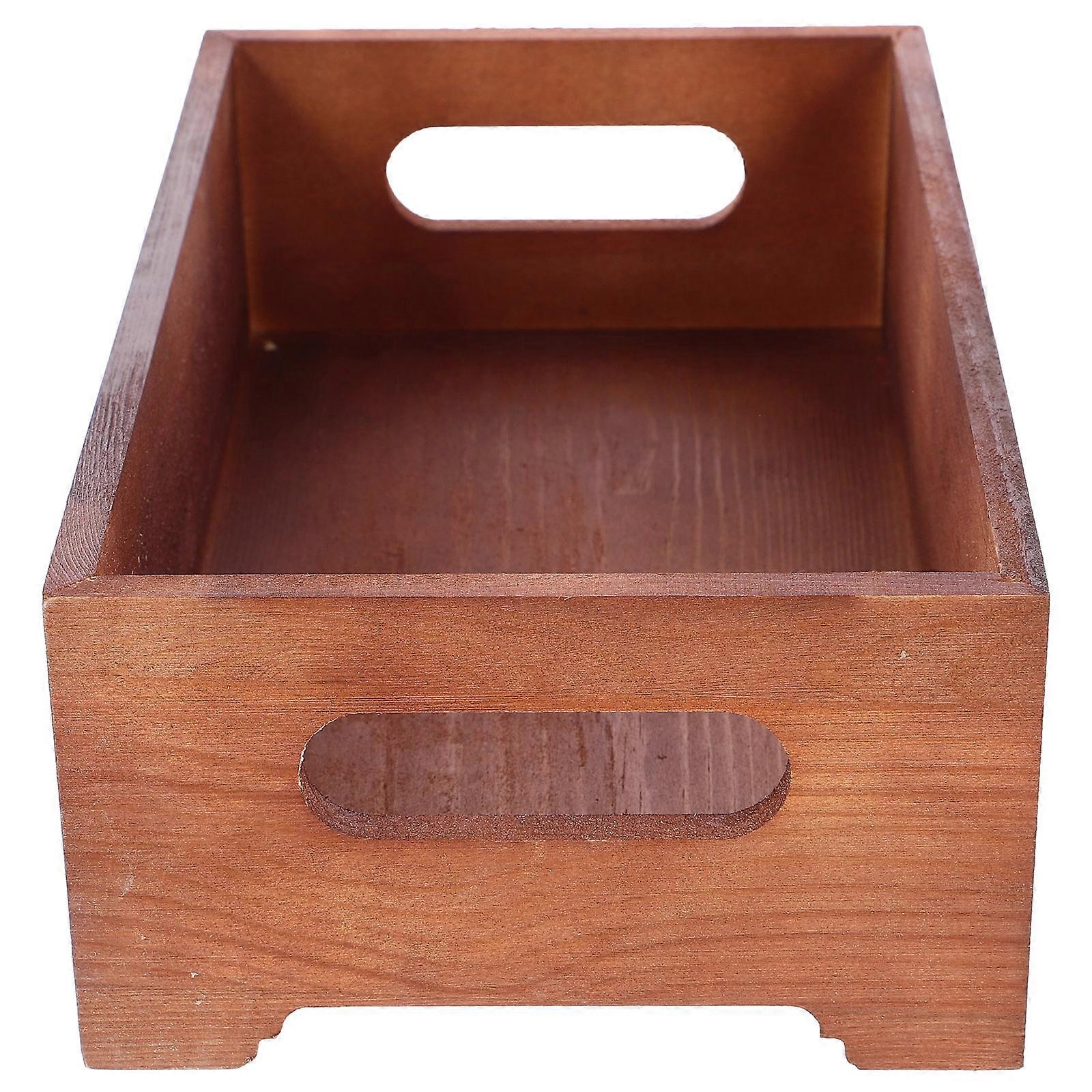 4Pcs Wooden Storage Box Rectangular Organizer For Home Office Space-Saving Brown Wood Material