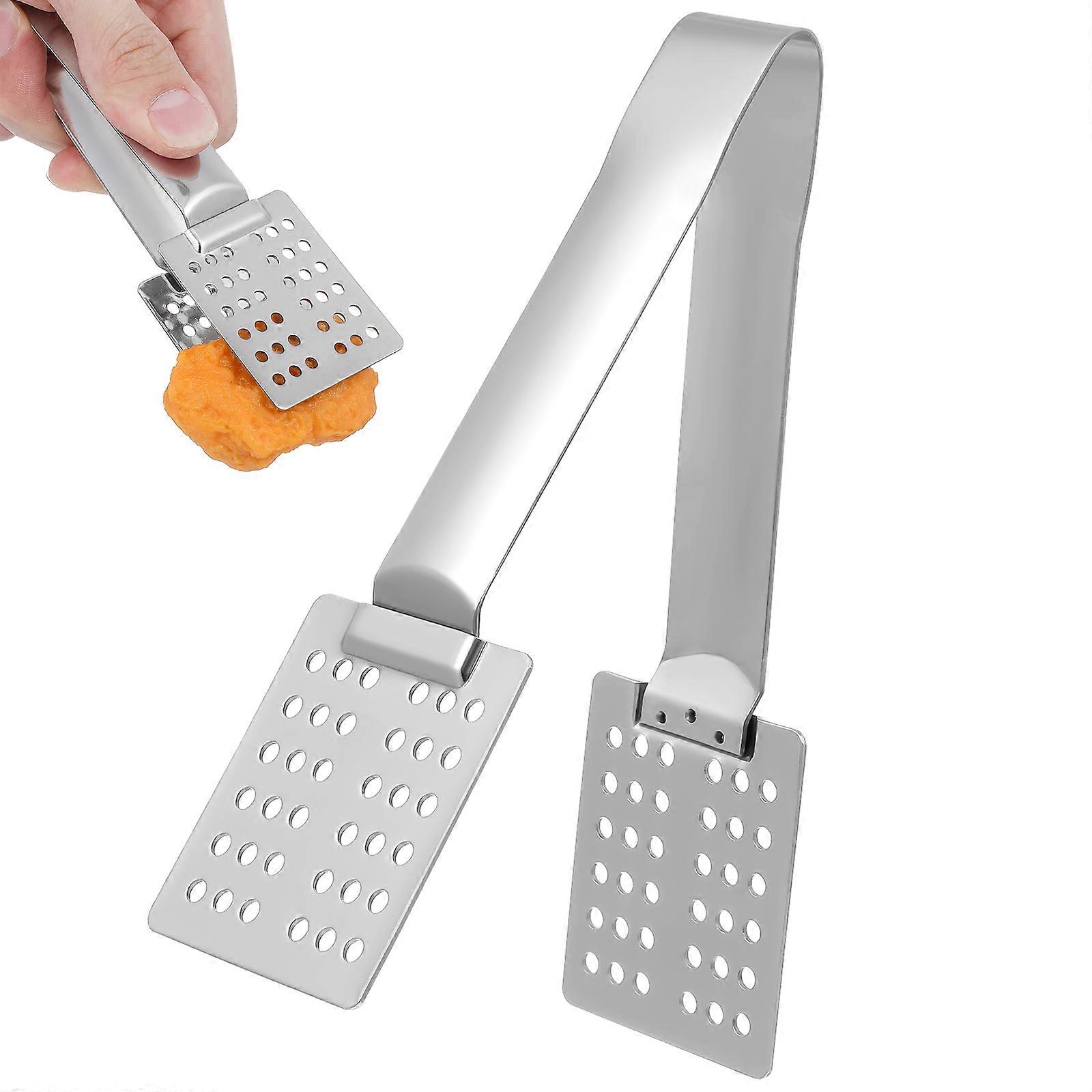 Silver Stainless Steel Tong for Tea Bag Squeezer Kitchen Use 2Pcs